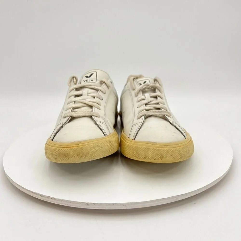 Veja Esplar Women Size 7 Extra White Leather V stitch Logo Lace Up Training Shoe